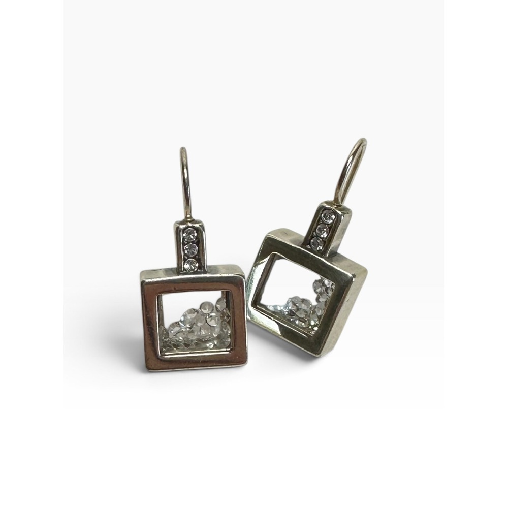 Silver Tone Floating Crystal Shadow Box Drop Earrings